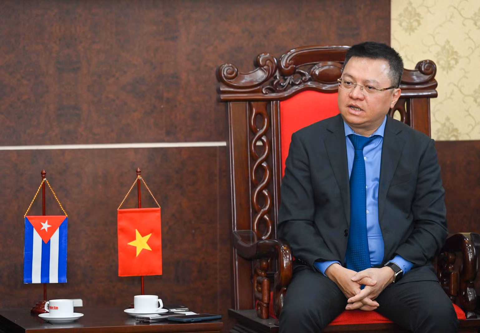 Tổng Biên tập Báo Nhân Dân Lê Quốc Minh phát biểu tại buổi tiếp. (Ảnh: DUY LINH) Tổng Biên tập Báo Nhân Dân Lê Quốc Minh phát biểu tại buổi tiếp. (Ảnh: DUY LINH)