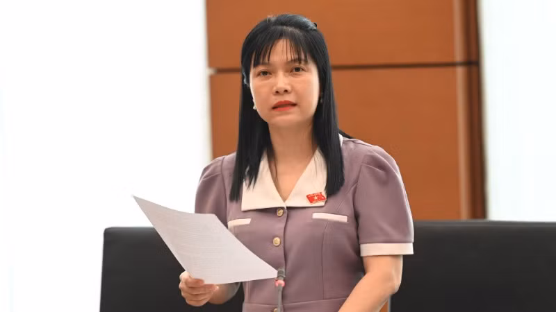 Đại biểu Tạ Thị Yên (Đoàn Điện Biên) phát biểu. (Ảnh: BÙI GIANG)