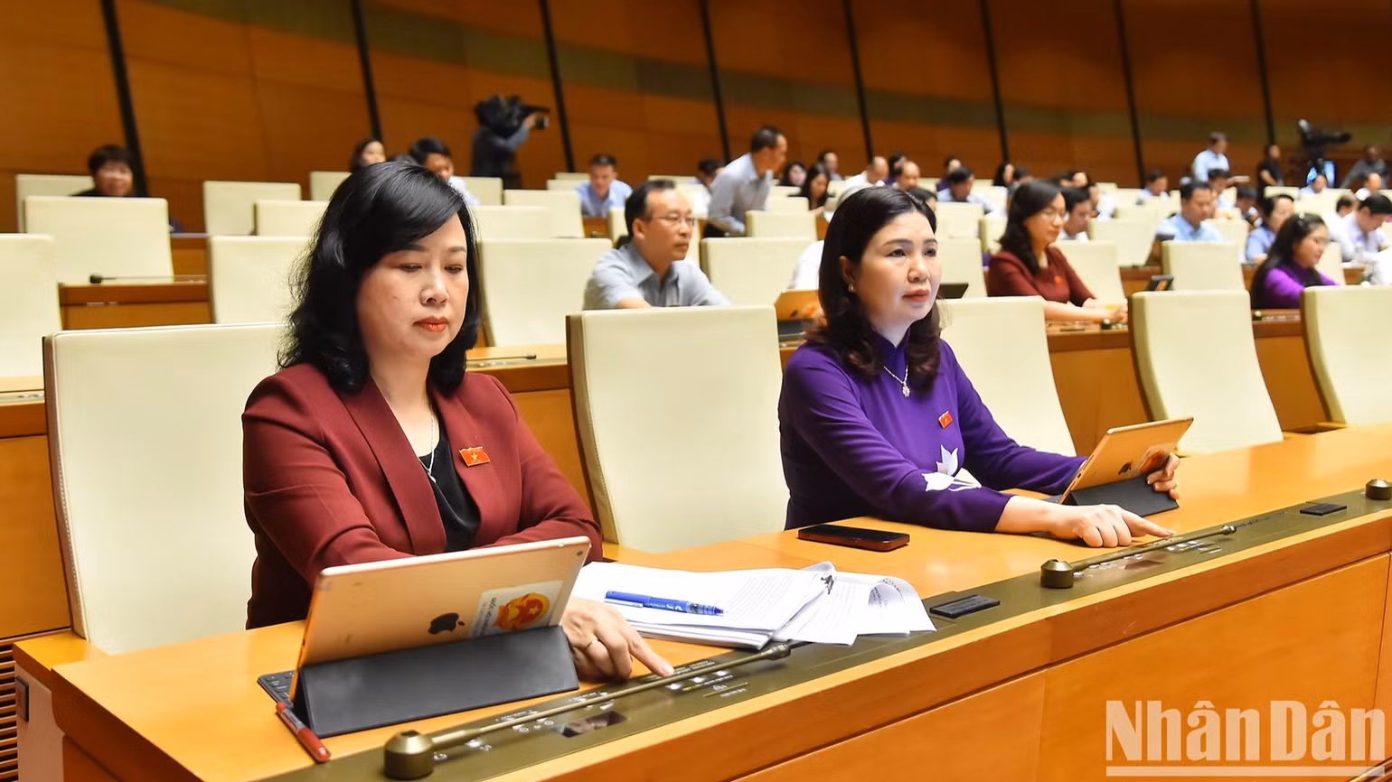 Các đại biểu tiến hành biểu quyết. (Ảnh: THỦY NGUYÊN)