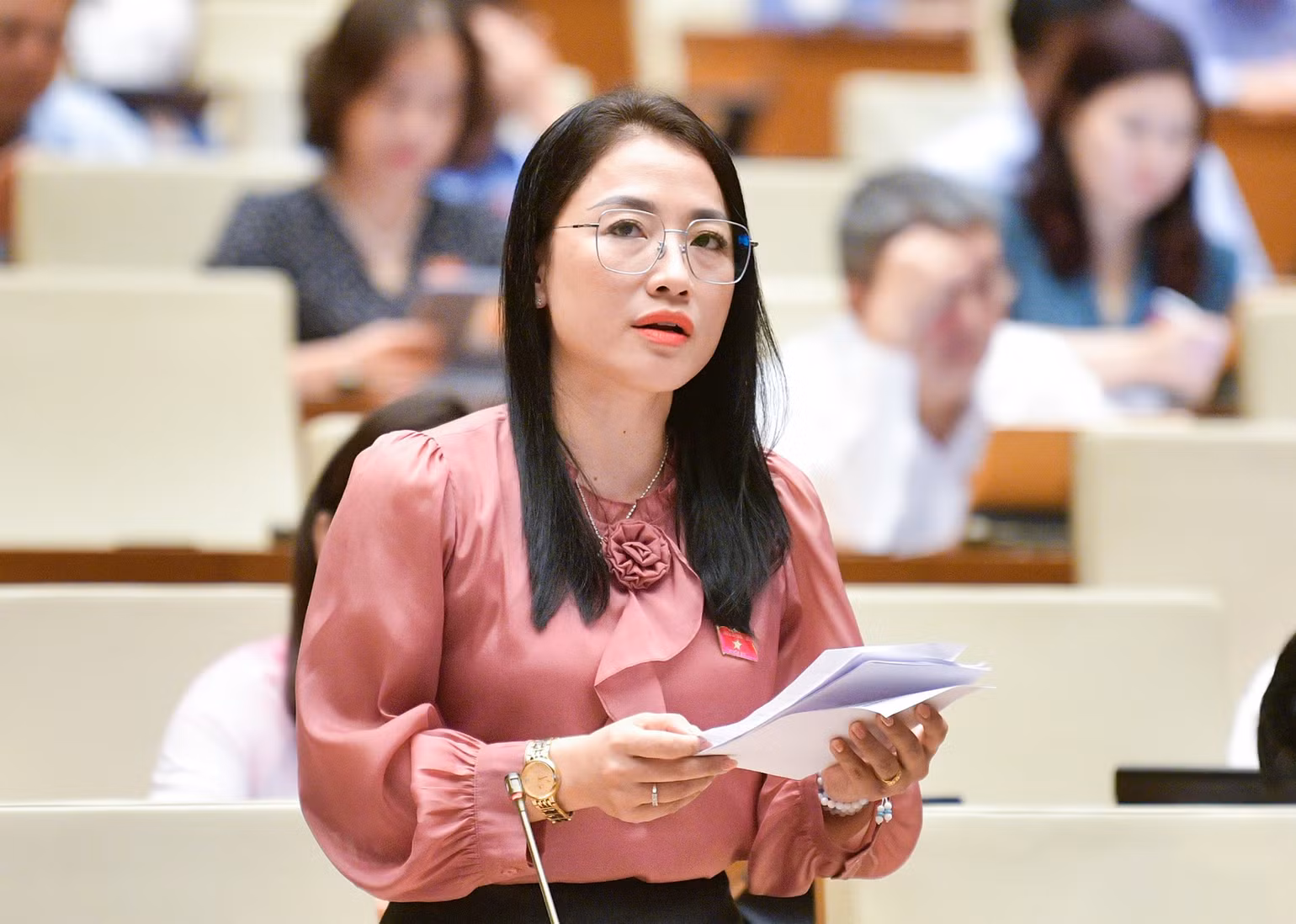 Đại biểu Trần Khánh Thu (Thái Bình) phát biểu. (Ảnh: ĐĂNG KHOA) Đại biểu Trần Khánh Thu (Thái Bình) phát biểu. (Ảnh: ĐĂNG KHOA)