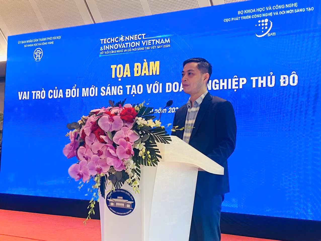 Ông Nguyễn Quốc Hà, Phó Giám đốc Sở Khoa học và Công nghệ Hà Nội, phát biểu tại sự kiện.