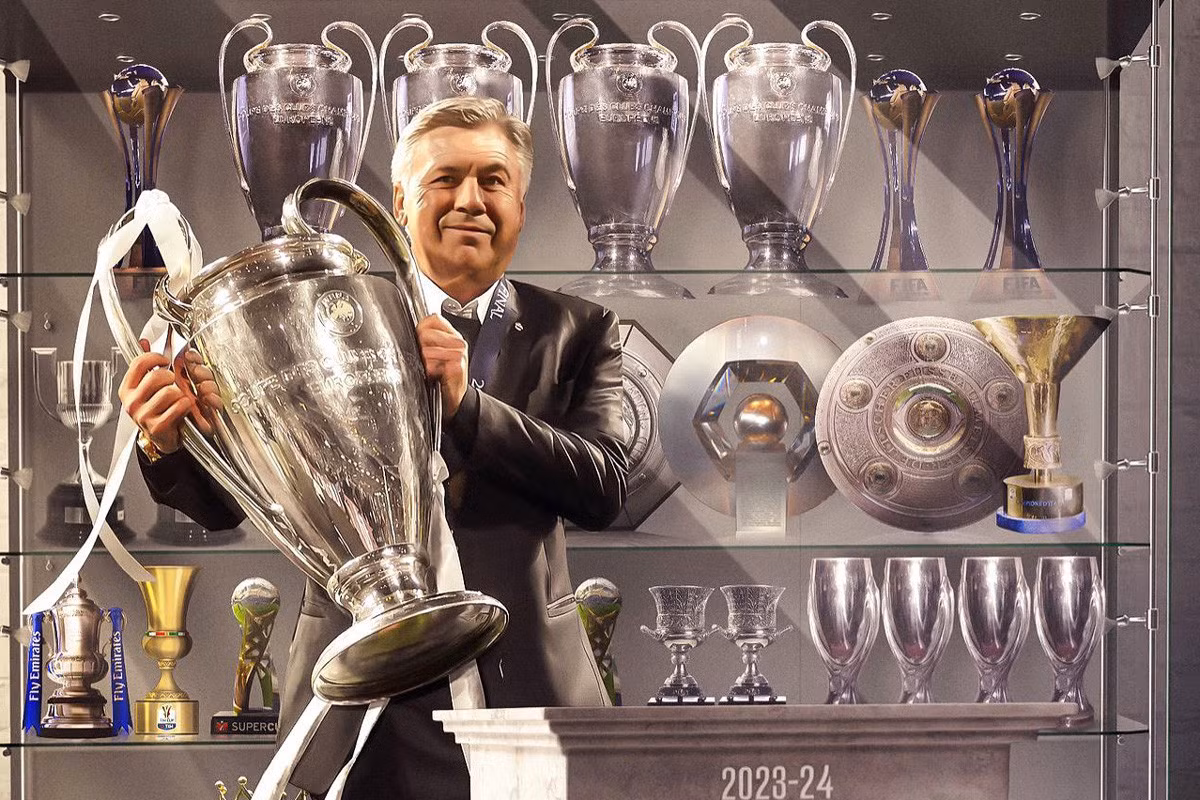 Ancelotti tạo nên kỷ lục về số danh hiệu giành được tại Real Madrid. (Ảnh: RMFC) Ancelotti tạo nên kỷ lục về số danh hiệu giành được tại Real Madrid. (Ảnh: RMFC)