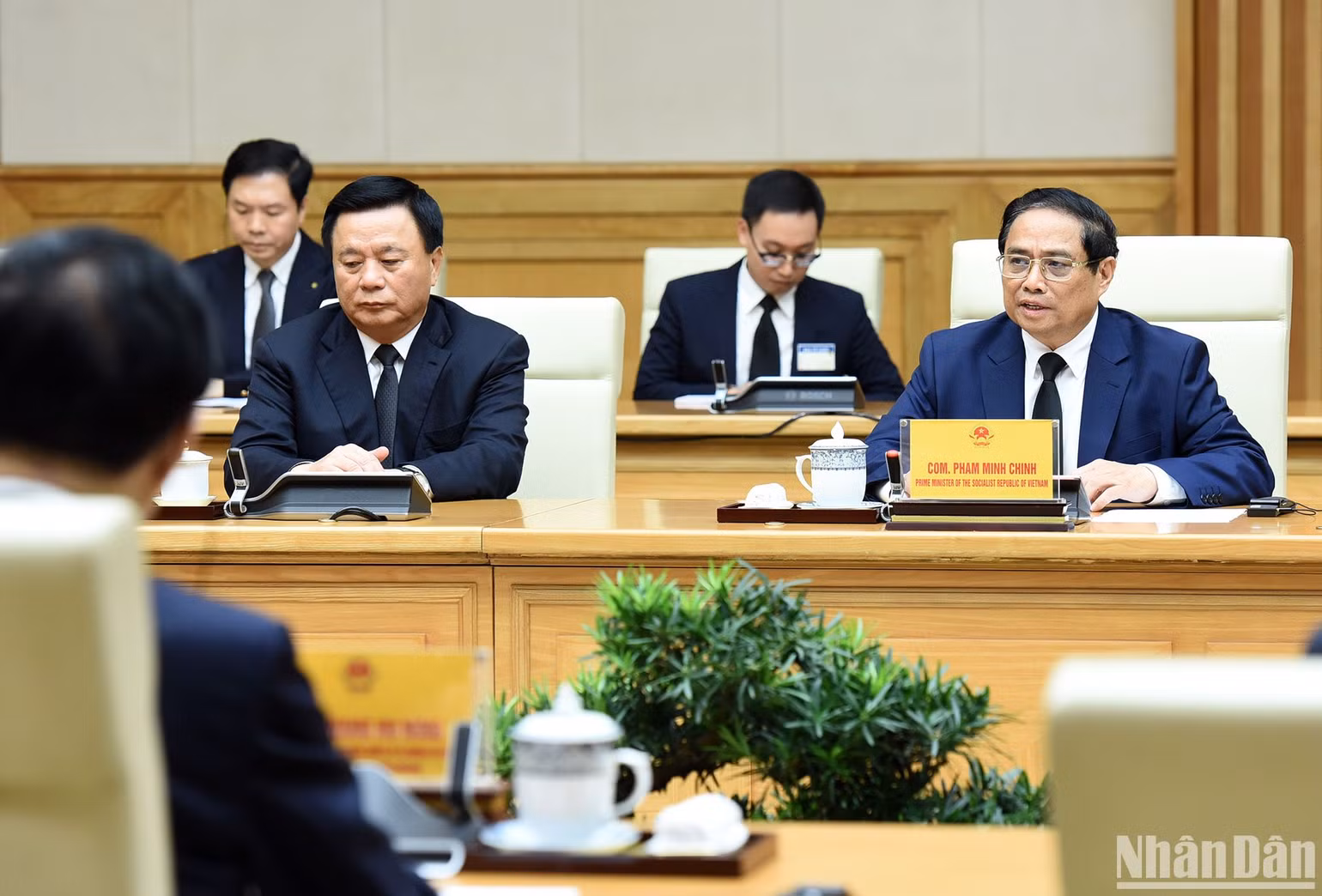 Thủ tướng Phạm Minh Chính phát biểu tại buổi tiếp Chủ tịch Chính hiệp Toàn quốc Trung Quốc Vương Hộ Ninh.