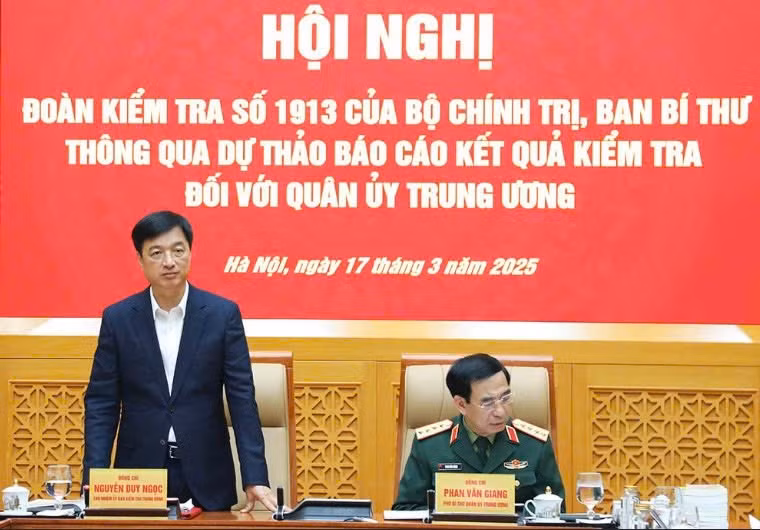 Chủ nhiệm Ủy ban Kiểm tra Trung ương Nguyễn Duy Ngọc phát biểu kết luận hội nghị. (Ảnh: Bộ Quốc phòng) Chủ nhiệm Ủy ban Kiểm tra Trung ương Nguyễn Duy Ngọc phát biểu kết luận hội nghị. (Ảnh: Bộ Quốc phòng)