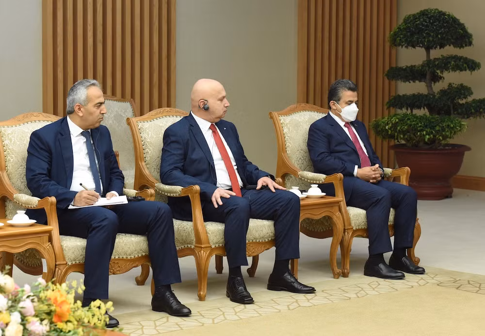 Các thành viên đi cùng Bộ trưởng Nội vụ Palestine tham gia buổi tiếp