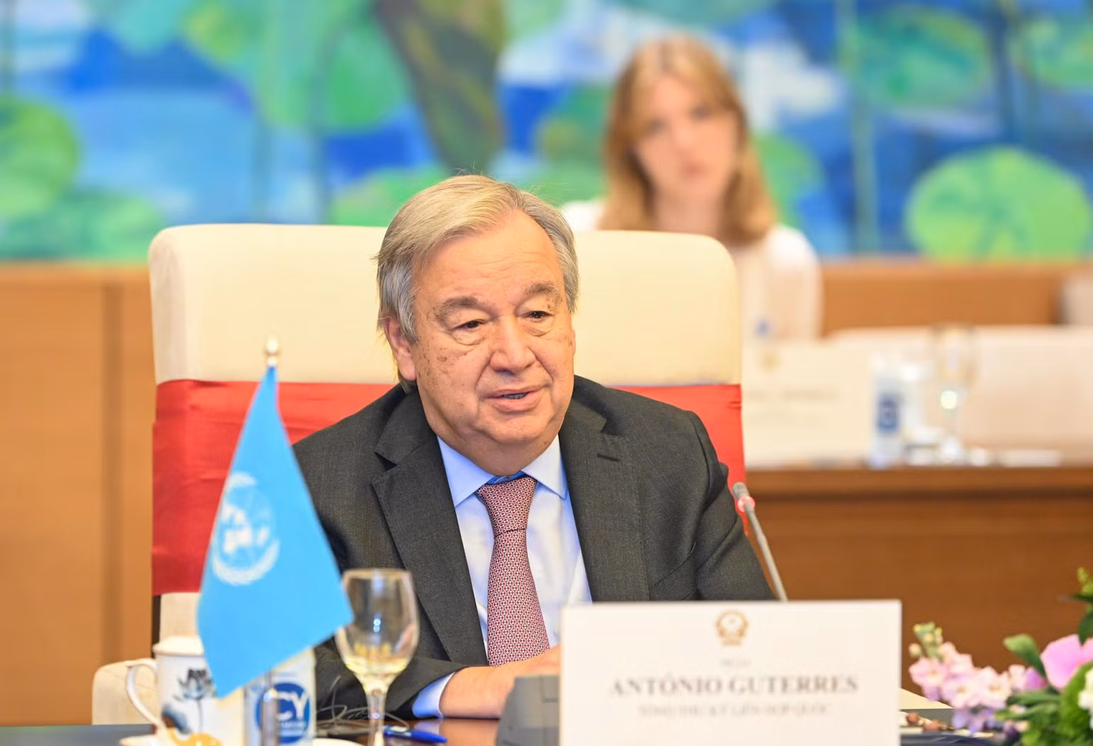 Tổng Thư ký Liên hợp quốc Antonio Guterres phát biểu tại buổi tiếp. (Ảnh: Duy Linh)