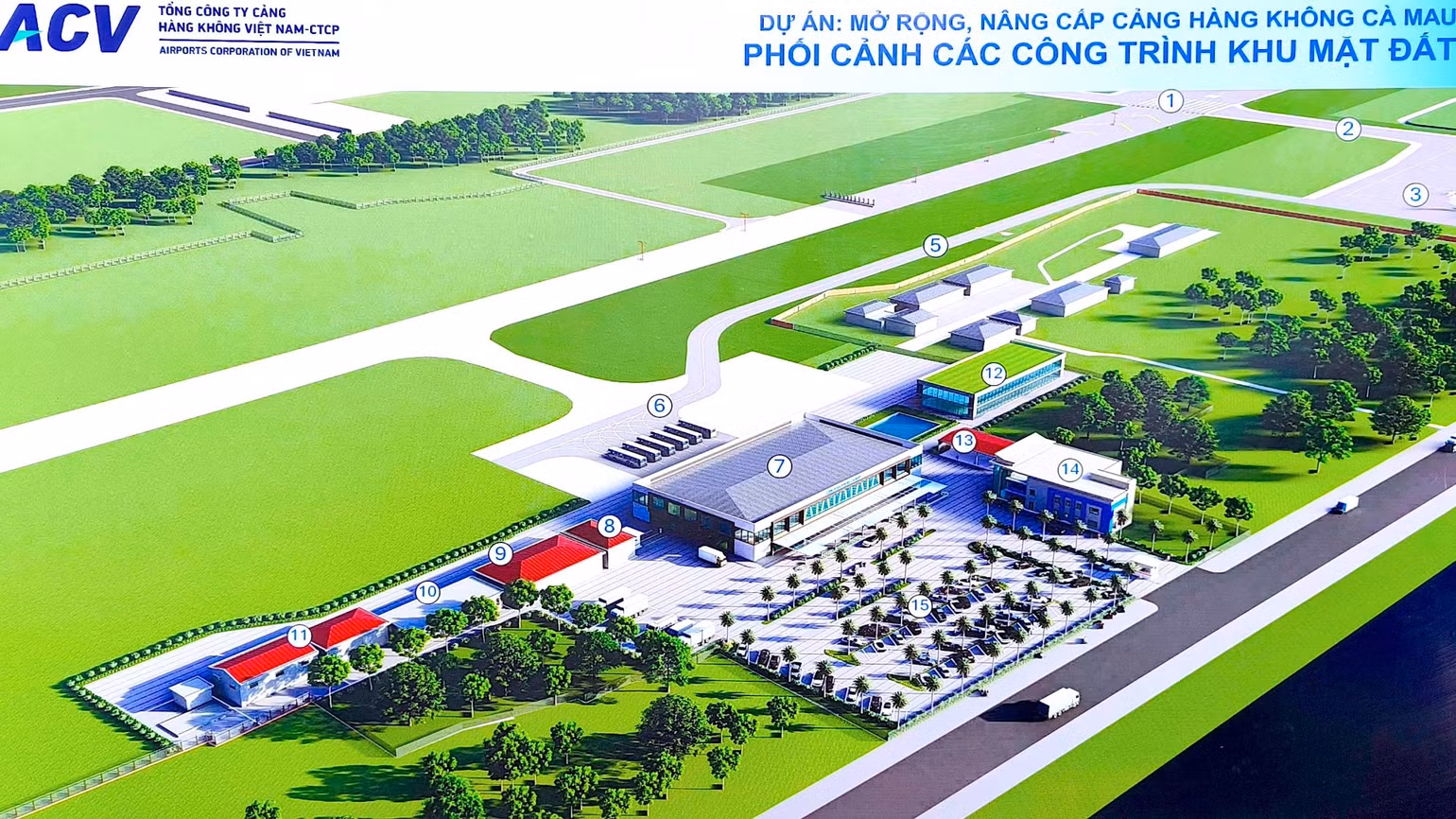 Phối cảnh các công trình khu mặt đất Dự án mở rộng, nâng cấp Cảng Hàng không Cà Mau.