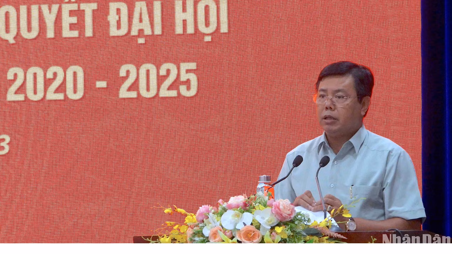 Bí thư Tỉnh ủy Cà Mau Nguyễn Tiến Hải phát biểu kết luận Hội nghị sơ kết giữa nhiệm kỳ thực hiện Nghị quyết Đại hội đại biểu Đảng bộ tỉnh lần thứ XVI.