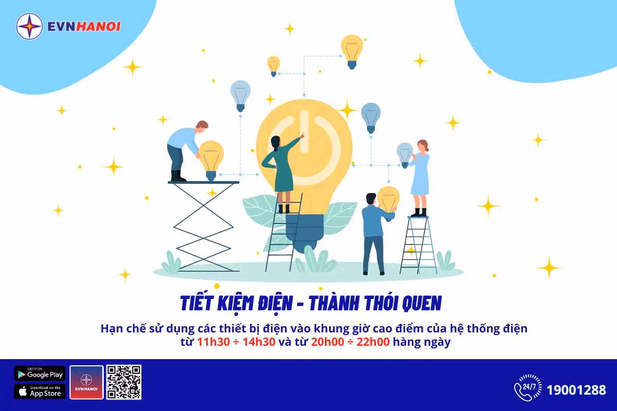 EVNHANOI khuyến cáo sử dụng điện tiết kiệm, nhất là trong khung giờ cao điểm.