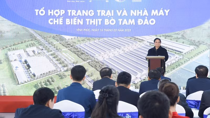 Thủ tướng Phạm Minh Chính nói chuyện với cán bộ, công nhân viên nhà máy. (Ảnh: TRẦN HẢI)