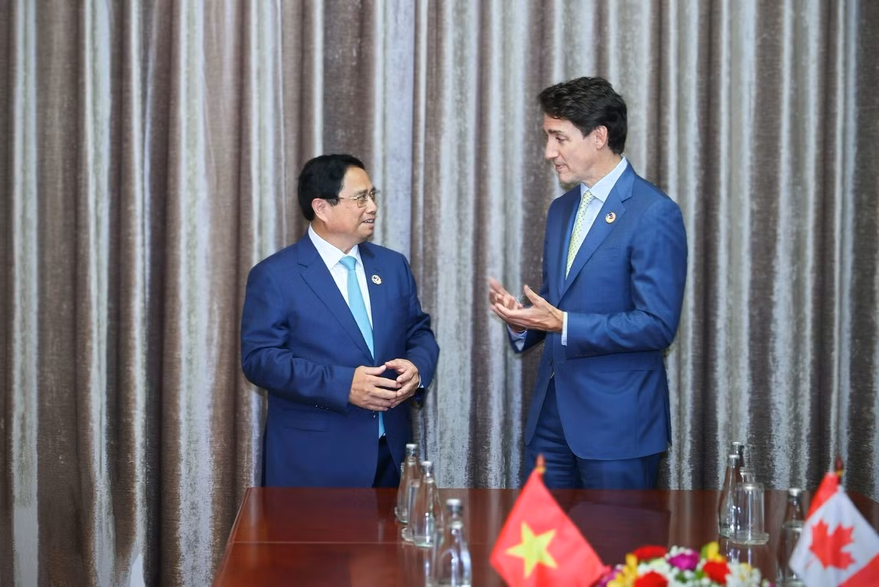Thủ tướng Chính phủ Phạm Minh Chính gặp Thủ tướng Canada Justin Trudeau. (Ảnh: Nhật Bắc/VGP). Thủ tướng Chính phủ Phạm Minh Chính gặp Thủ tướng Canada Justin Trudeau. (Ảnh: Nhật Bắc/VGP).
