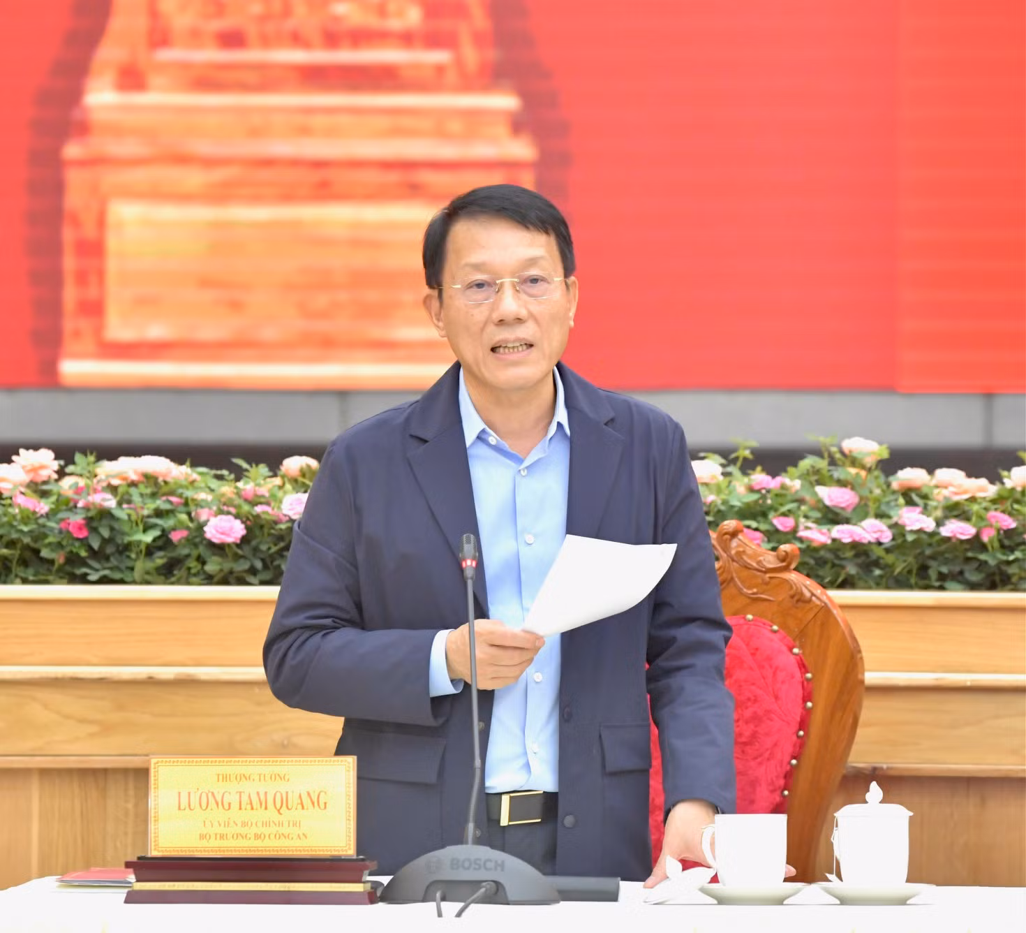 Bộ trưởng Công an Lương Tam Quang phát biểu ý kiến tại cuộc làm việc. (Ảnh: Thanh Giang)