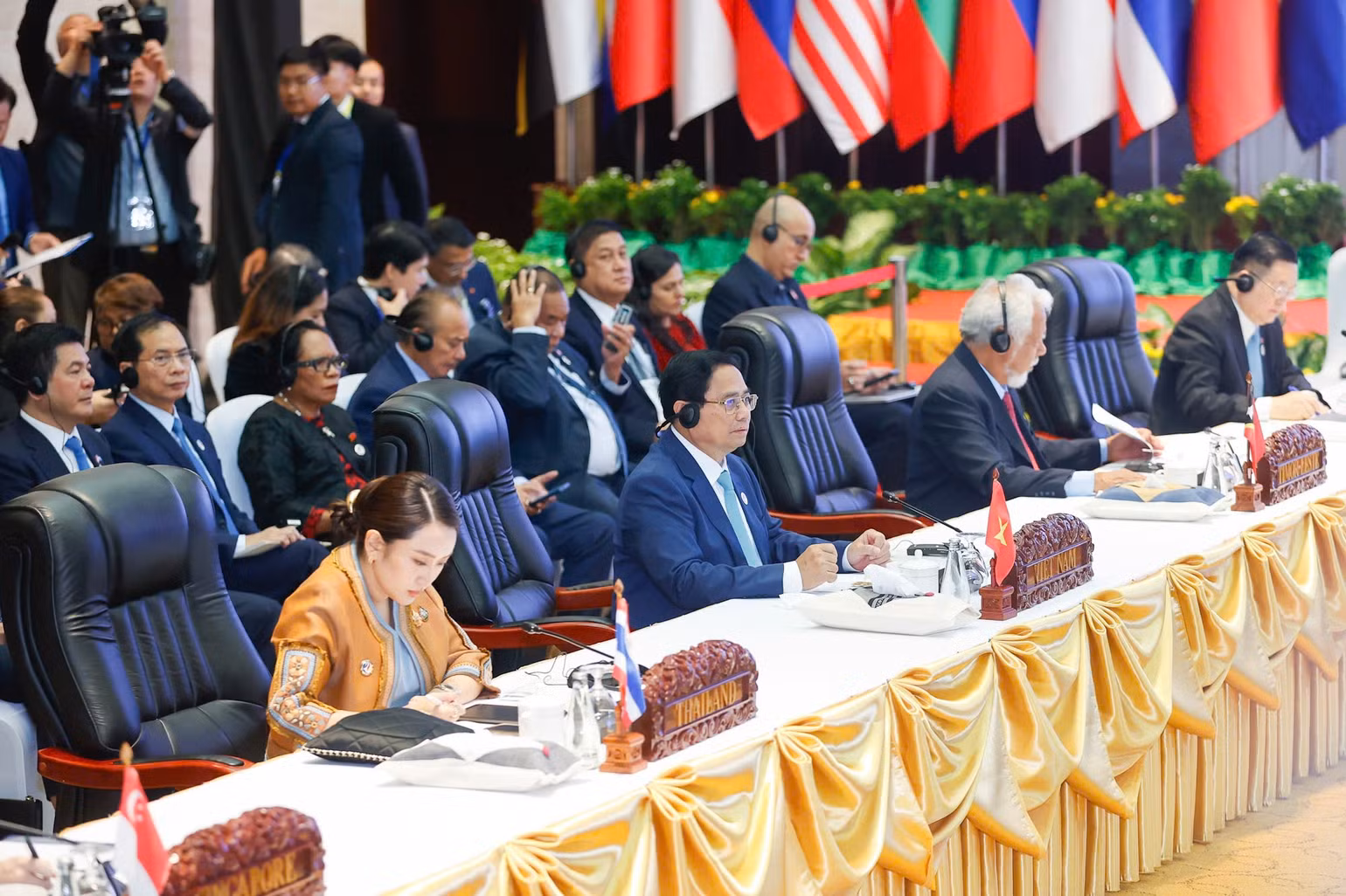 Thủ tướng Phạm Minh Chính tham dự và phát biểu tại Hội nghị Cấp cao ASEAN-Trung Quốc lần thứ 27. (Ảnh: Nhật Bắc/VGP)