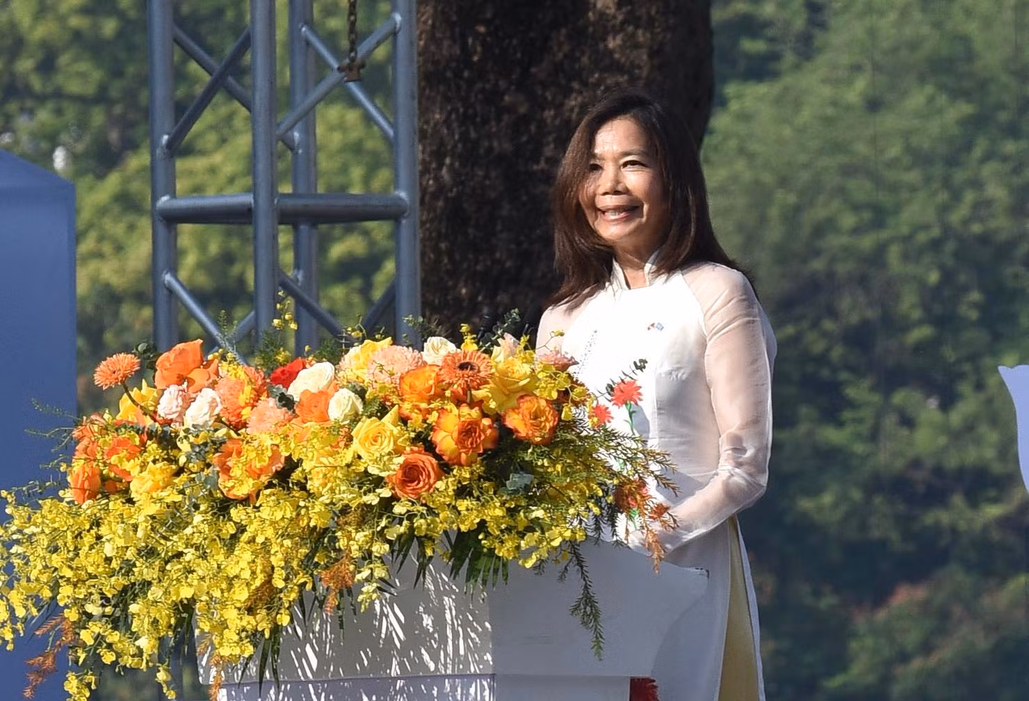 Bà Pauline Tamesis, Điều phối viên thường trú Liên hợp quốc tại Việt Nam phát biểu ý kiến tại sự kiện. (Ảnh: Trần Hải)