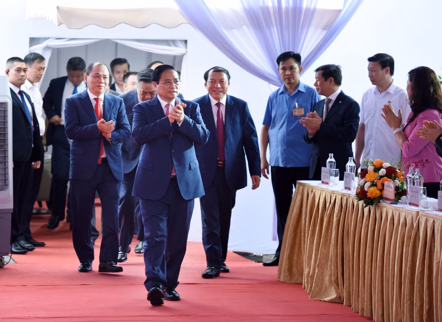 Thủ tướng Phạm Minh Chính tới dự Lễ khởi công Trung tâm Hội chợ triển lãm quốc gia. (Ảnh: Trần Hải)
