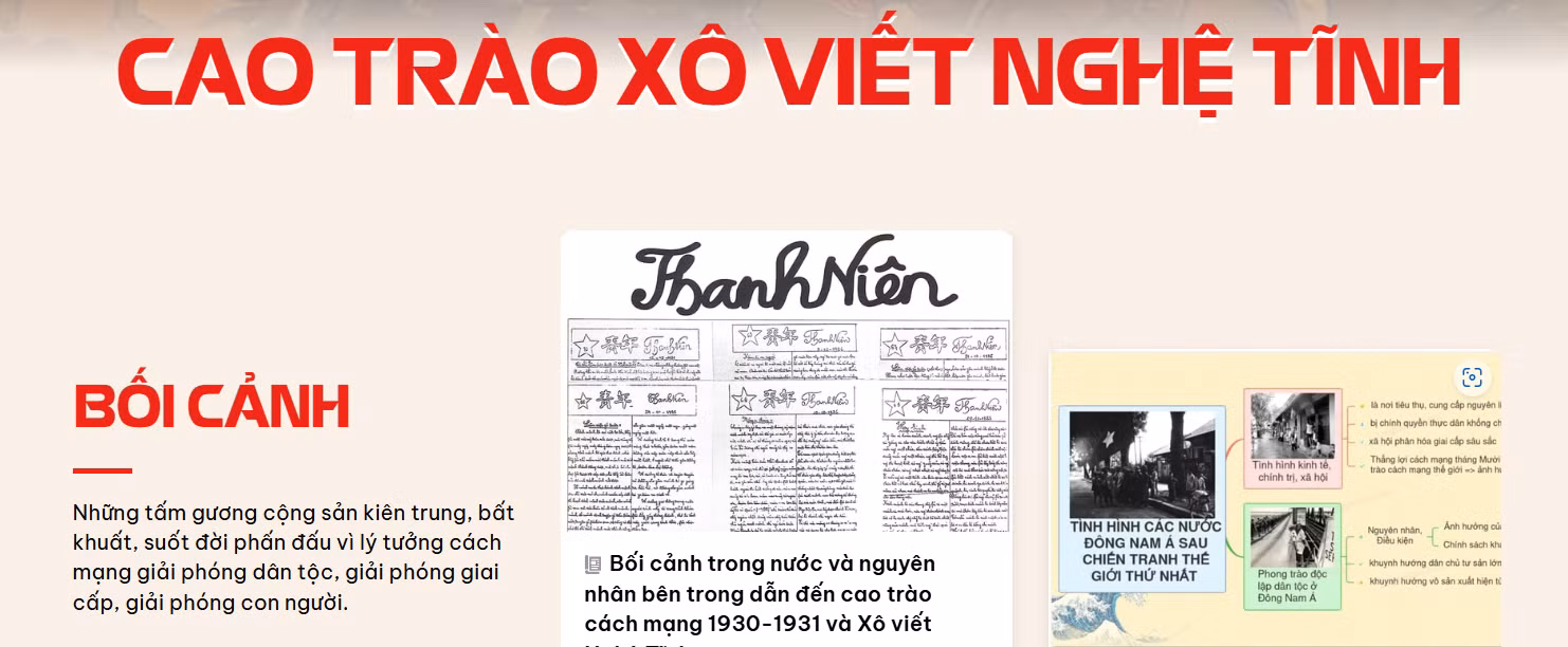 Giao diện chuyên trang báo chí Cao trào Xô viết Nghệ Tĩnh.