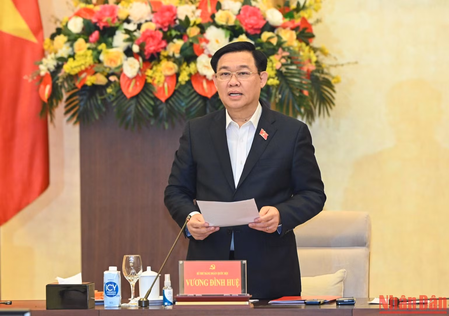 Chủ tịch Quốc hội Vương Đình Huệ phát biểu kết luận hội nghị. (Ảnh: Duy Linh)