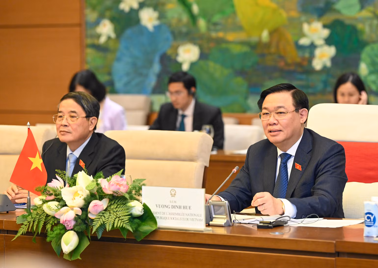Chủ tịch Quốc hội Vương Đình Huệ phát biểu tại buổi hội đàm. (Ảnh: DUY LINH) Chủ tịch Quốc hội Vương Đình Huệ phát biểu tại buổi hội đàm. (Ảnh: DUY LINH)