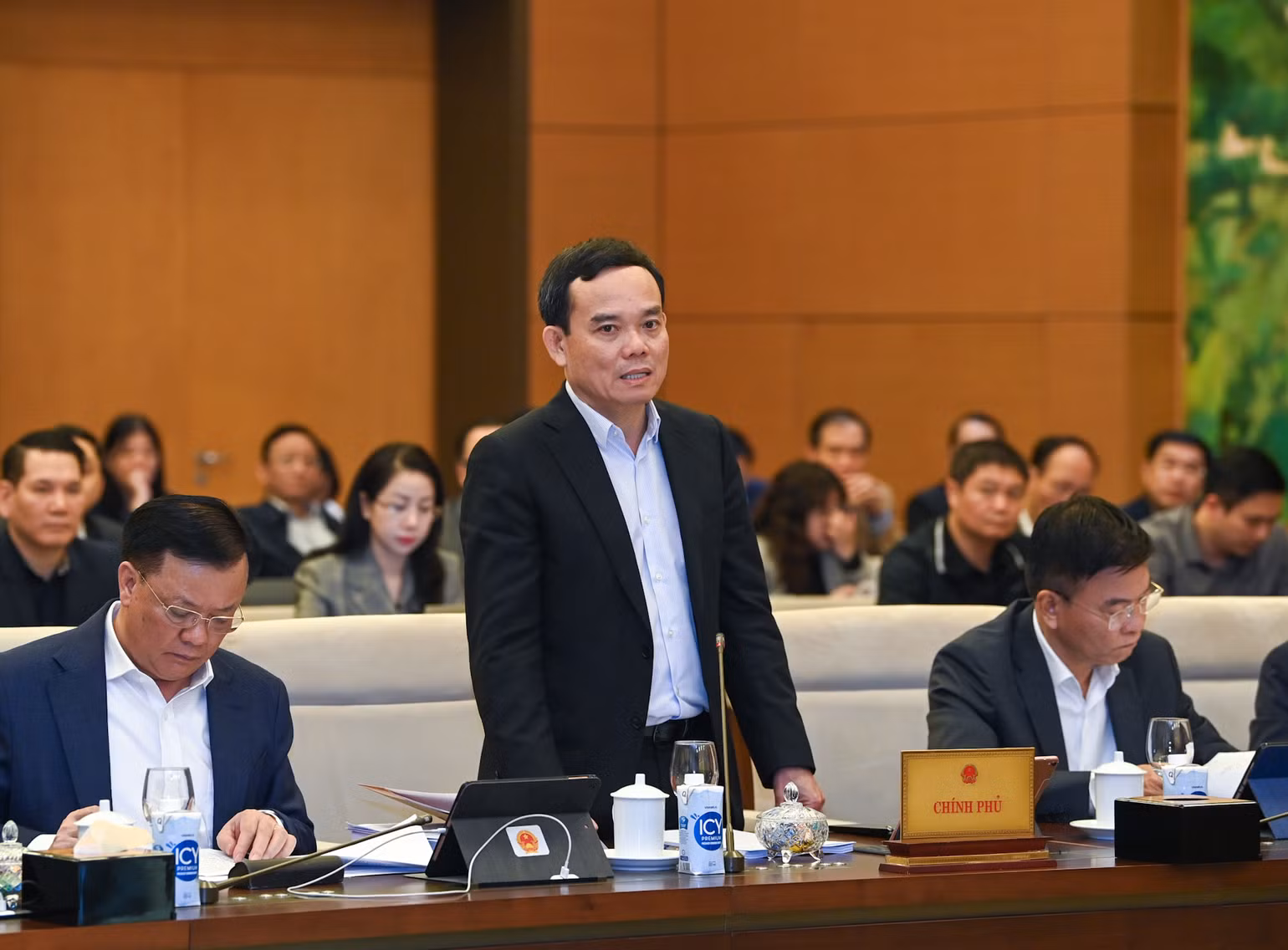 Phó Thủ tướng Chính phủ Trần Lưu Quang phát biểu ý kiến tại phiên họp. (Ảnh: DUY LINH)