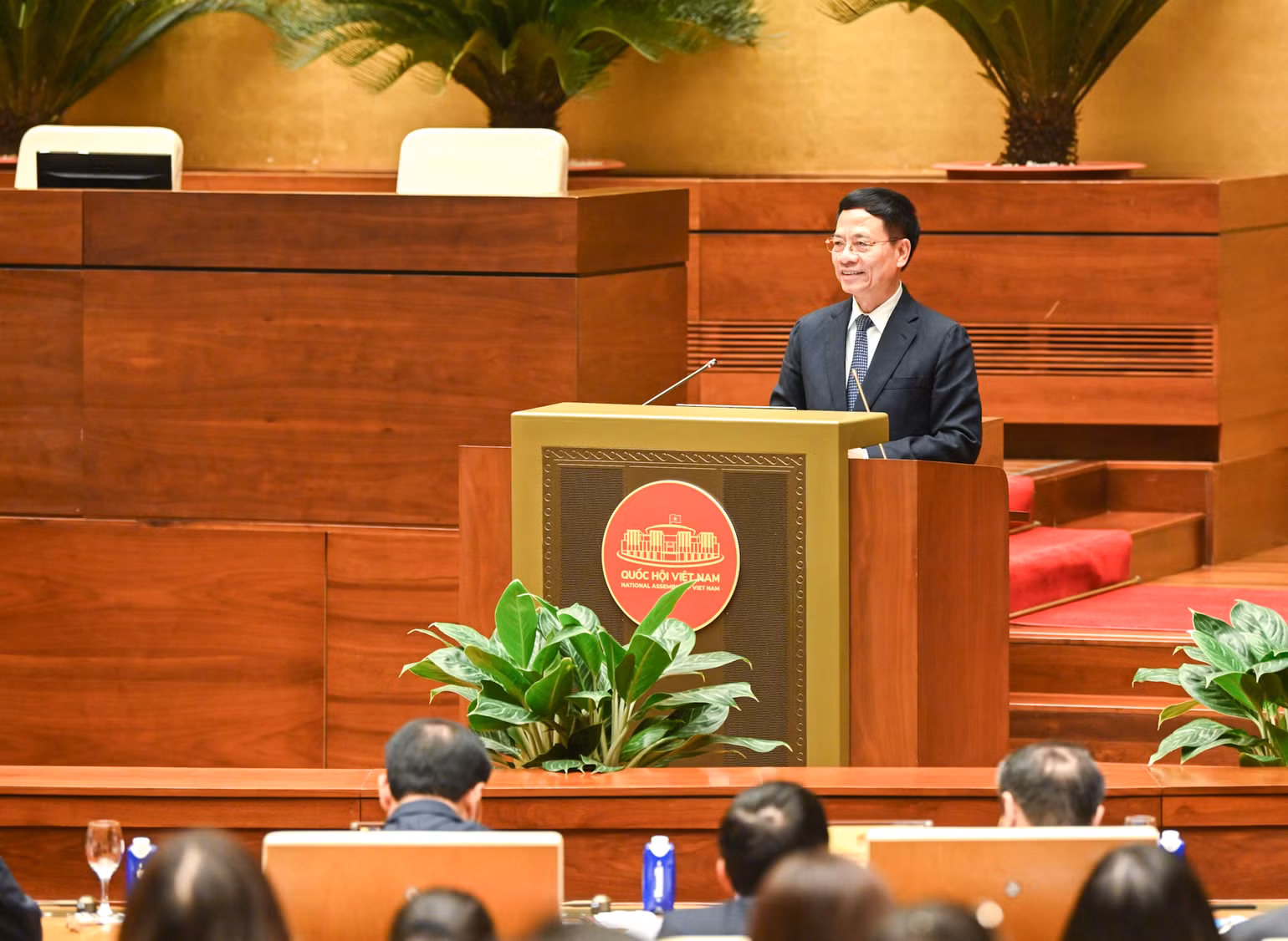 Bộ trưởng Khoa học và Công nghệ Nguyễn Mạnh Hùng trình bày tham luận tại hội nghị. (Ảnh: DUY LINH) Bộ trưởng Khoa học và Công nghệ Nguyễn Mạnh Hùng trình bày tham luận tại hội nghị. (Ảnh: DUY LINH)