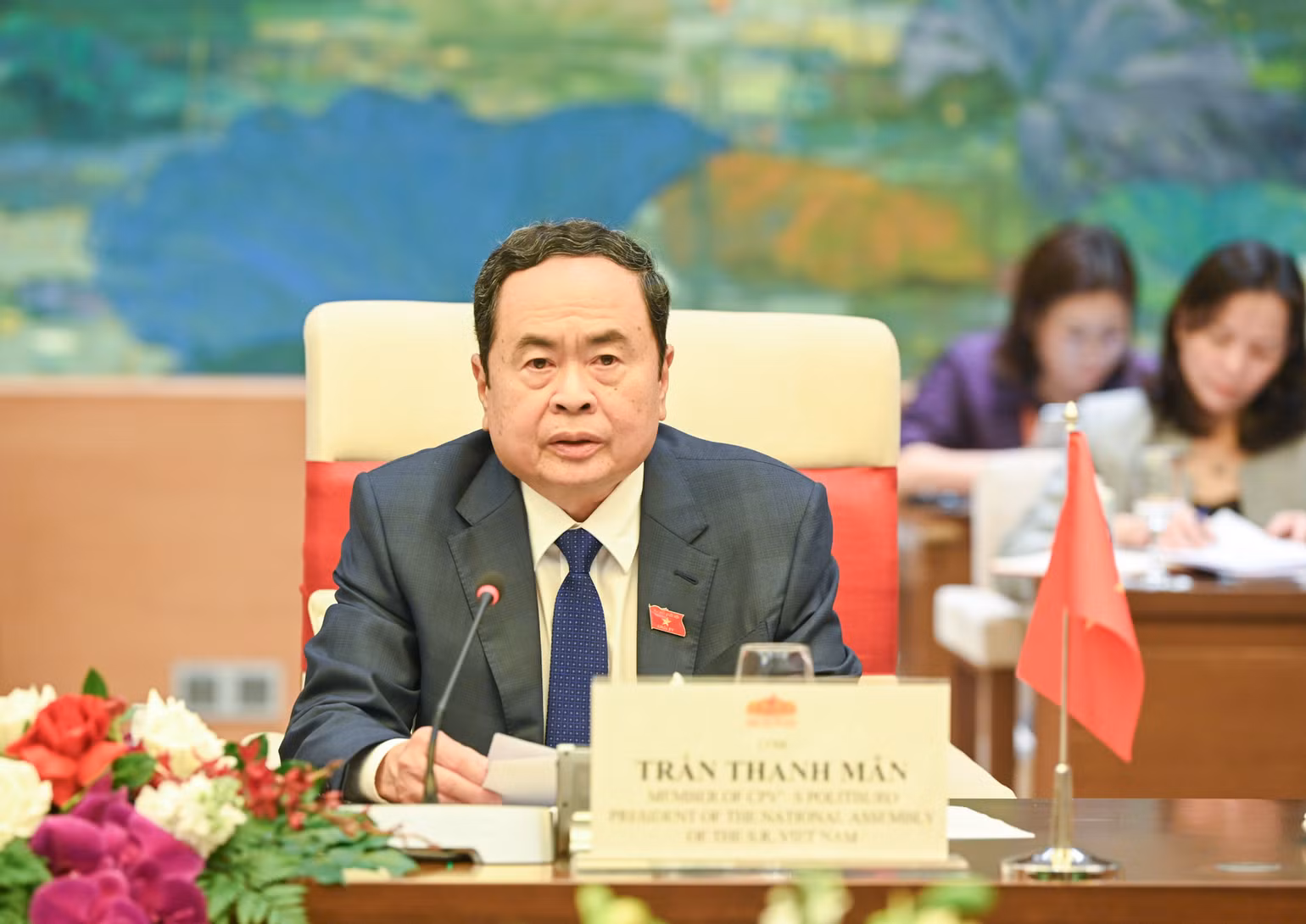 Chủ tịch Quốc hội Trần Thanh Mẫn phát biểu tại buổi hội đàm.
