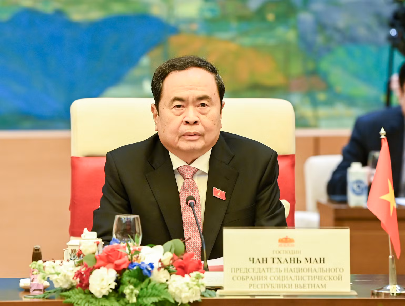Chủ tịch Quốc hội Trần Thanh Mẫn phát biểu tại buổi hội kiến. (Ảnh: DUY LINH)