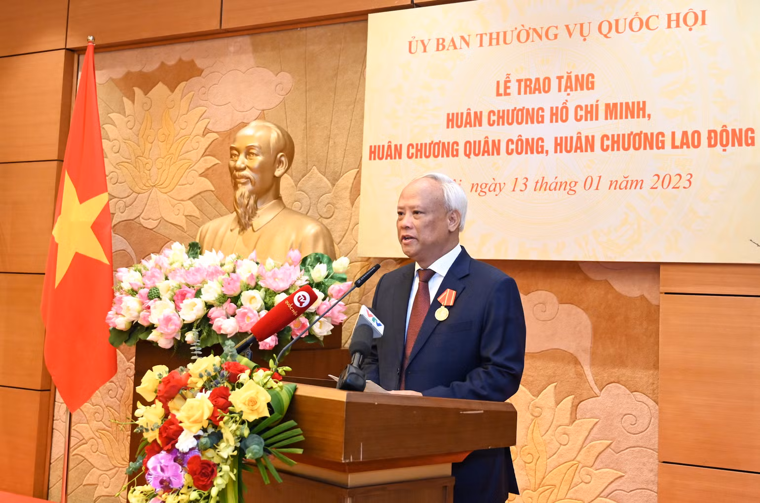 Nguyên Phó Chủ tịch Quốc hội Uông Chu Lưu phát biểu tại buổi lễ. Nguyên Phó Chủ tịch Quốc hội Uông Chu Lưu phát biểu tại buổi lễ.