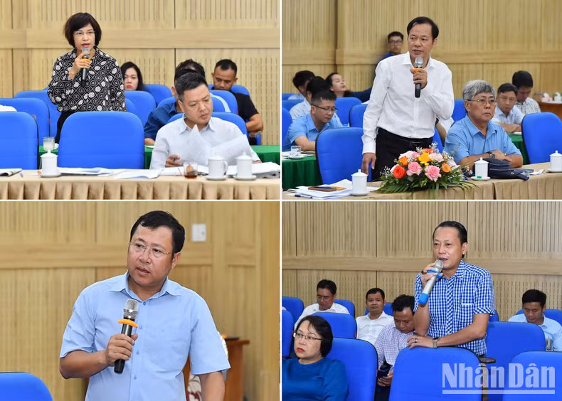 Các đồng chí lãnh đạo các cơ quan thường trực, phóng viên thường trú các địa phương phát biểu ý kiến tại hội nghị.