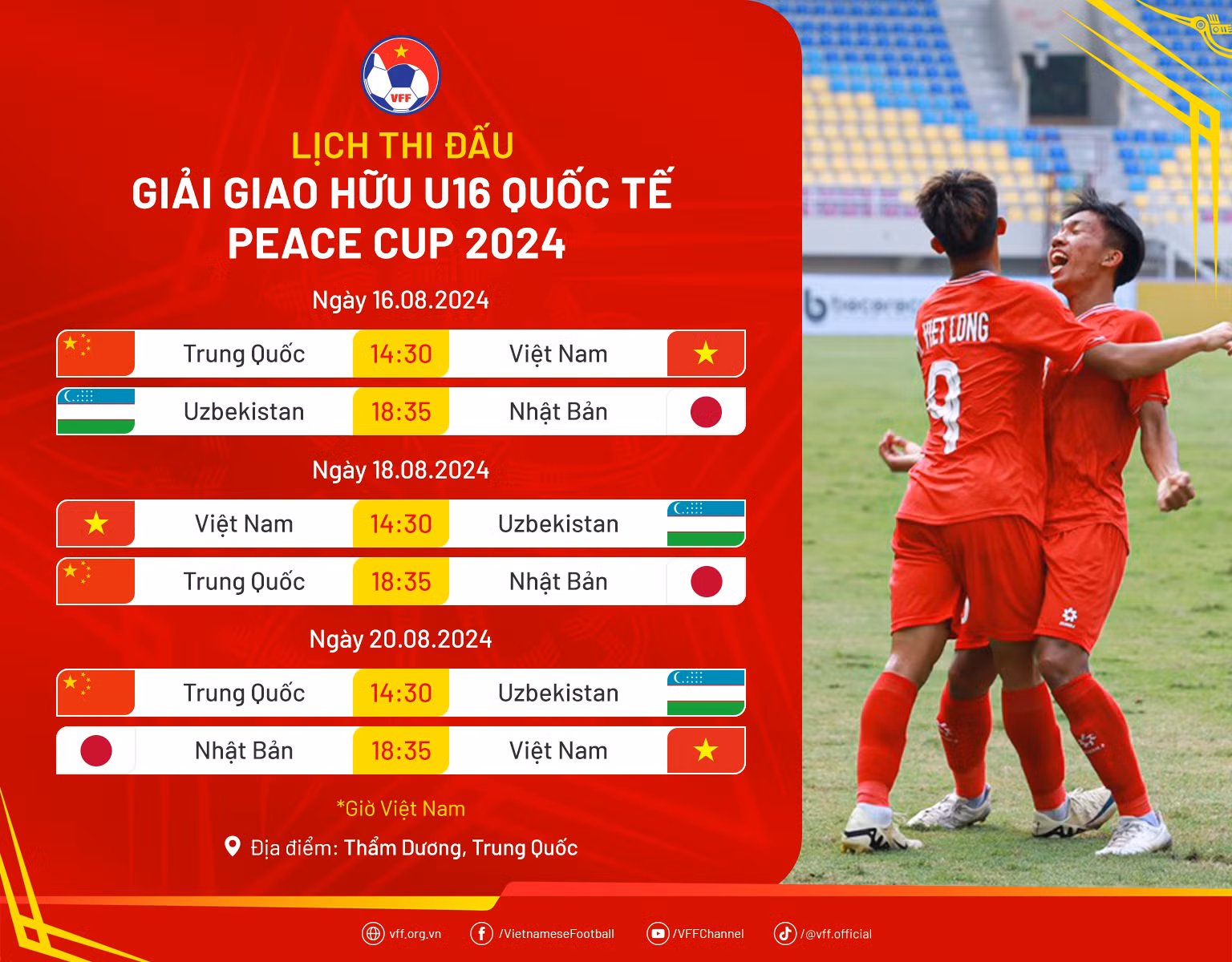 Lịch thi đấu Giải giao hữu U16 quốc tế - Peace Cup 2024. (Nguồn: VFF) Lịch thi đấu Giải giao hữu U16 quốc tế - Peace Cup 2024. (Nguồn: VFF)