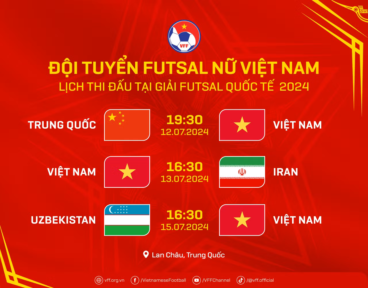 Lịch thi đấu của đội tuyển futsal nữ Việt Nam tại giải futsal quốc tế 2024. (Nguồn: VFF)