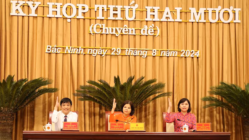 Chủ tọa kỳ họp biểu quyết thông qua các nghị quyết. Chủ tọa kỳ họp biểu quyết thông qua các nghị quyết.