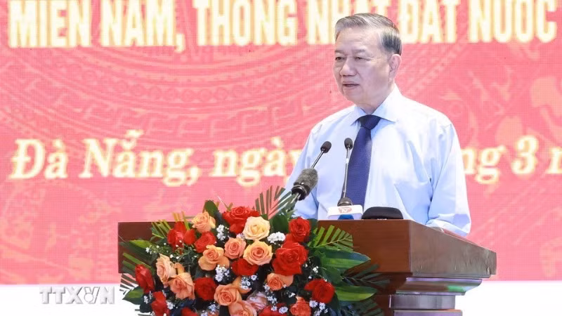 Tổng Bí thư Tô Lâm phát biểu tại buổi gặp mặt. (Ảnh: TTXVN)