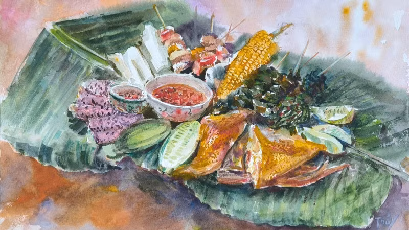 Tác phẩm "Món ăn tại chợ phiên vùng cao A Lưới" của tác giả Trần Thị Thanh Thủy. Tác phẩm "Món ăn tại chợ phiên vùng cao A Lưới" của tác giả Trần Thị Thanh Thủy.