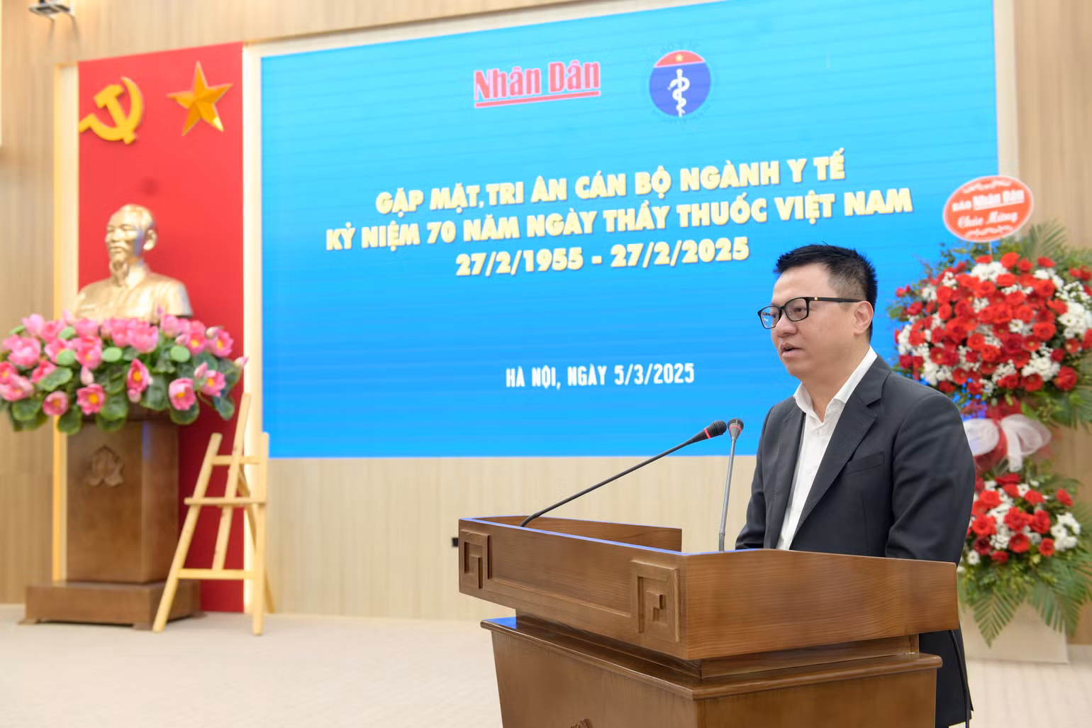 Đồng chí Lê Quốc Minh phát biểu tại buổi gặp mặt. (Ảnh: THẾ ĐẠI)