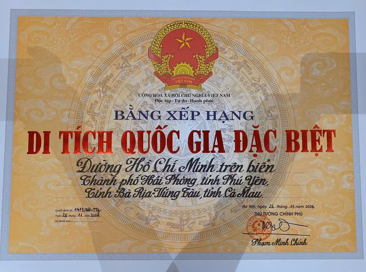 Ngày 28/11 tỉnh Phú Yên tổ chức đón nhận Bằng xếp hạng Di tích quốc gia đặc biệt đường Hồ Chí Minh trên biển.