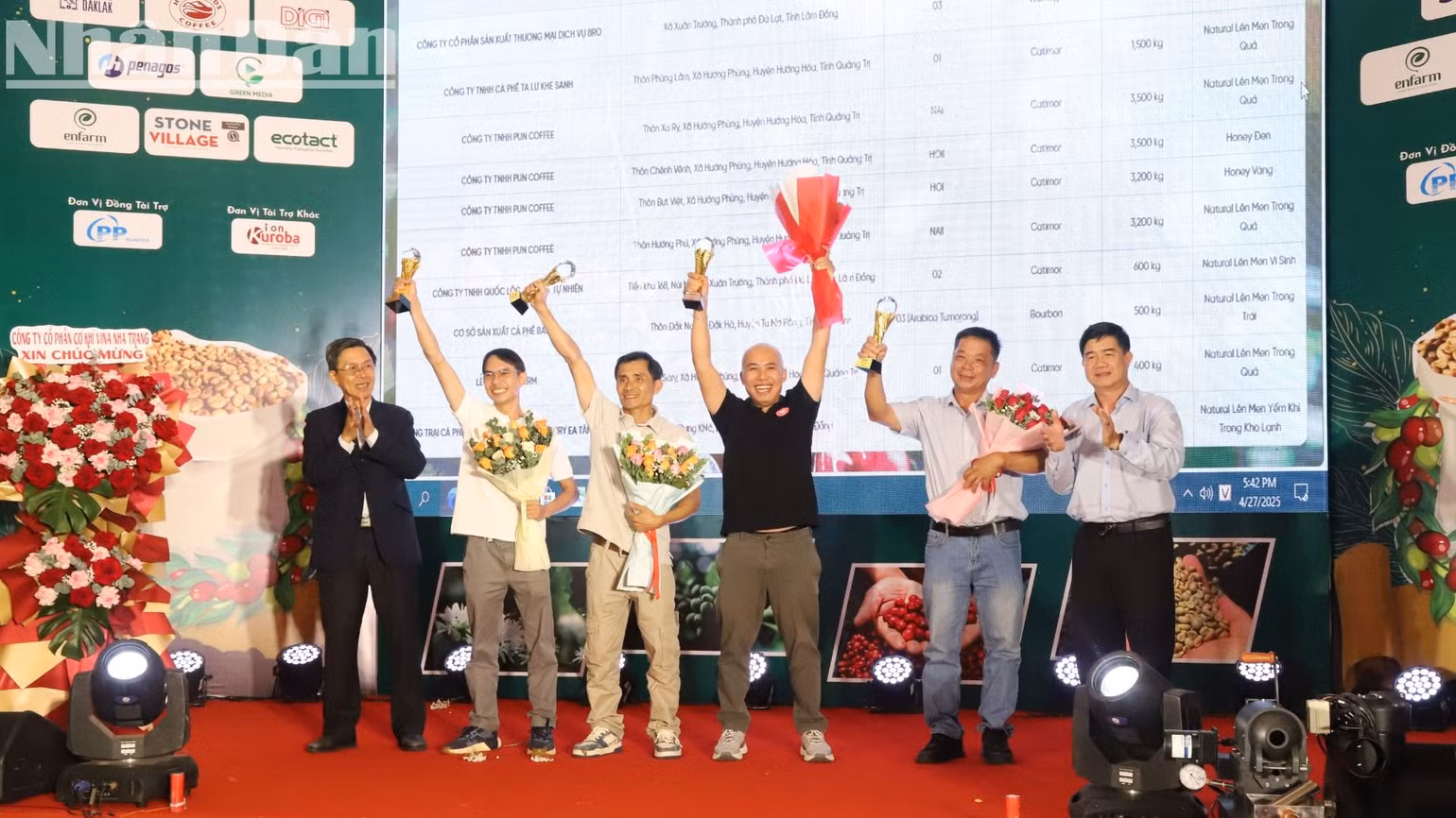 Ban tổ chức cuộc thi trao giải Nhất cho các đơn vị đạt Top 4 cà-phê đặc sản Arabica. Ban tổ chức cuộc thi trao giải Nhất cho các đơn vị đạt Top 4 cà-phê đặc sản Arabica.