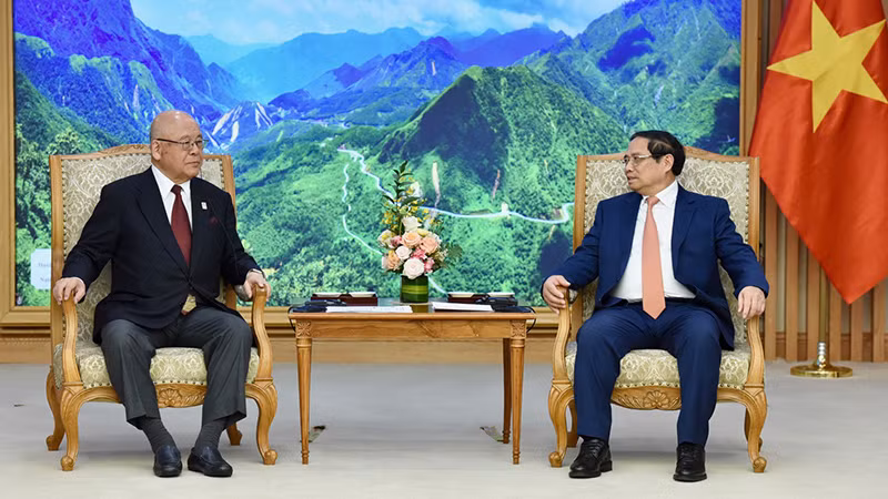 Thủ tướng Phạm Minh Chính phát biểu tại buổi tiếp ông Takebe Tsutomu. (Ảnh: TRẦN HẢI) Thủ tướng Phạm Minh Chính phát biểu tại buổi tiếp ông Takebe Tsutomu. (Ảnh: TRẦN HẢI)