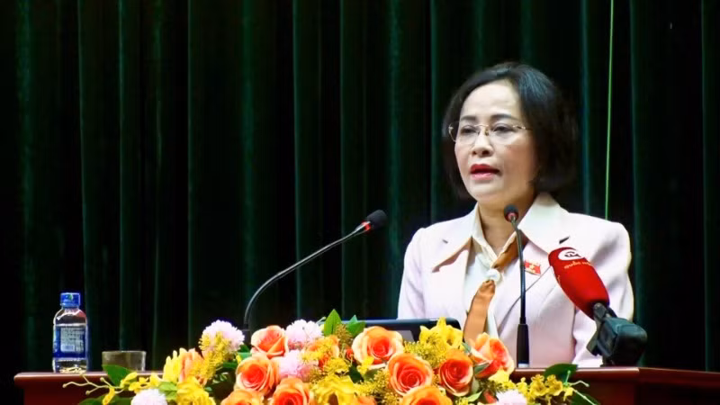 Phó Chủ tịch Quốc hội Nguyễn Thị Thanh phát biểu tại buổi tiếp xúc.