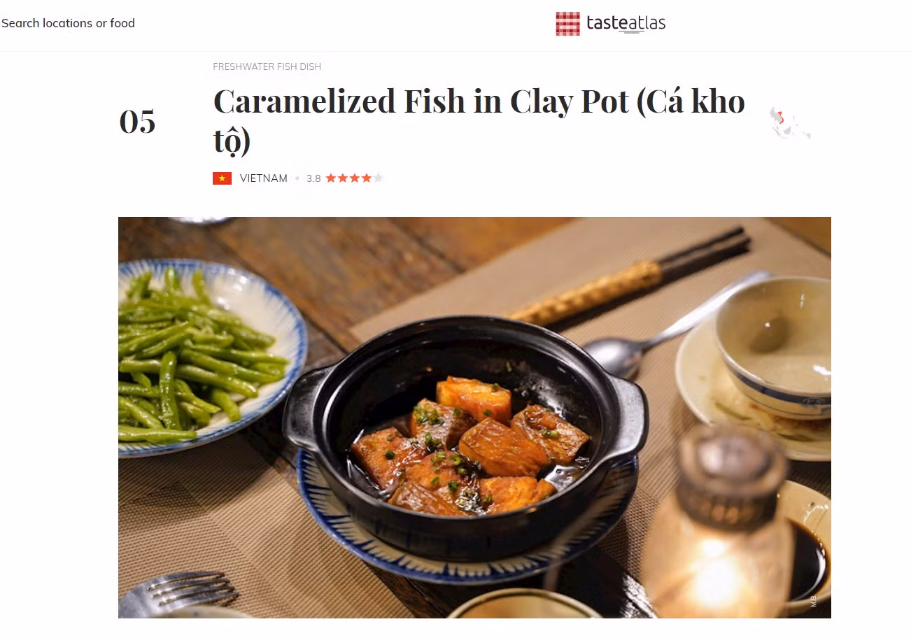 Món cá kho tộ của Việt Nam được bình chọn đứng thứ 5 trong 50 món cá nước ngọt ngon nhất thế giới. (Ảnh chụp màn hình) Món cá kho tộ của Việt Nam được bình chọn đứng thứ 5 trong 50 món cá nước ngọt ngon nhất thế giới. (Ảnh chụp màn hình)
