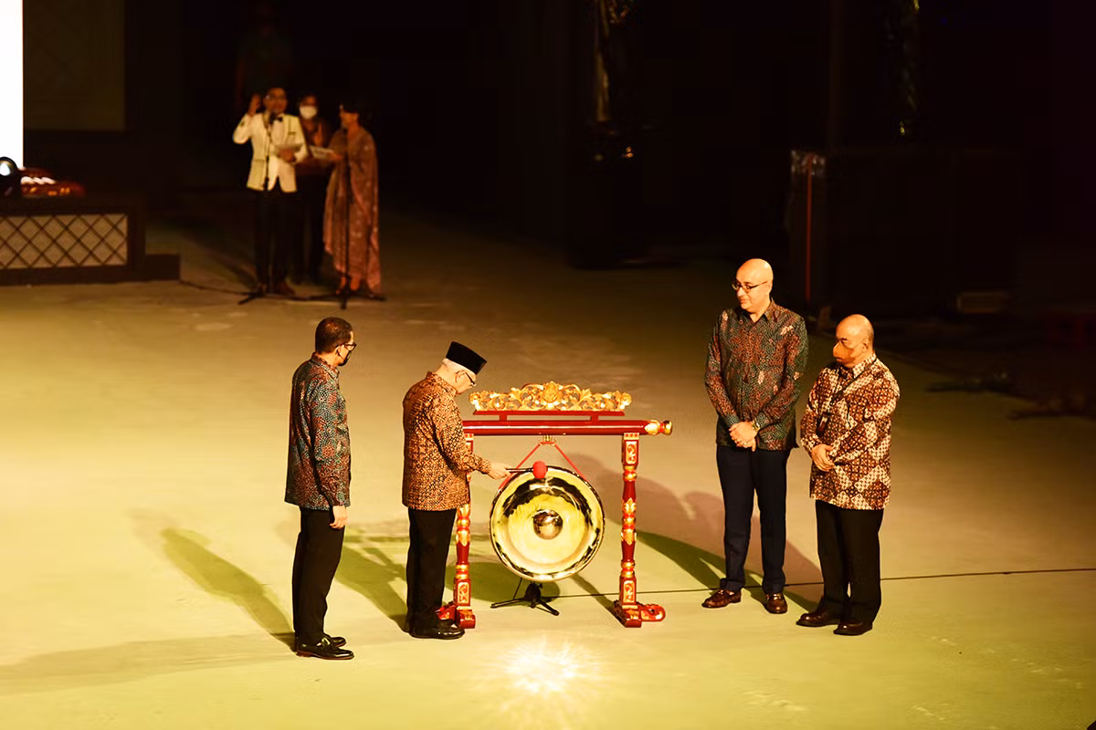 Phó Tổng thống Indonesia Ma’ruf Amin đánh chiêng khai mạc Diễn đàn Du lịch ASEAN (ATF) 2023. (Ảnh: Tổng cục Du lịch) Phó Tổng thống Indonesia Ma’ruf Amin đánh chiêng khai mạc Diễn đàn Du lịch ASEAN (ATF) 2023. (Ảnh: Tổng cục Du lịch)
