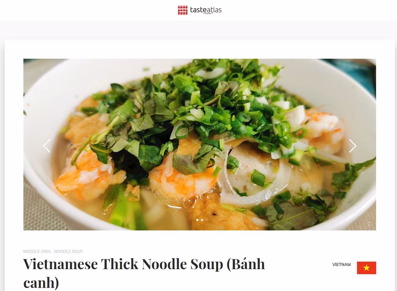 Món bánh canh xếp thứ 84/100 món ăn dạng sợi ngon nhất thế giới. (Ảnh chụp màn hình) Món bánh canh xếp thứ 84/100 món ăn dạng sợi ngon nhất thế giới. (Ảnh chụp màn hình)