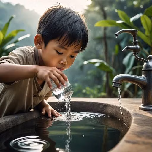 An ninh nguồn nước là trách nhiệm chung của mỗi người. Ảnh do họa sỹ Phan Duy Thanh tạo từ AI.