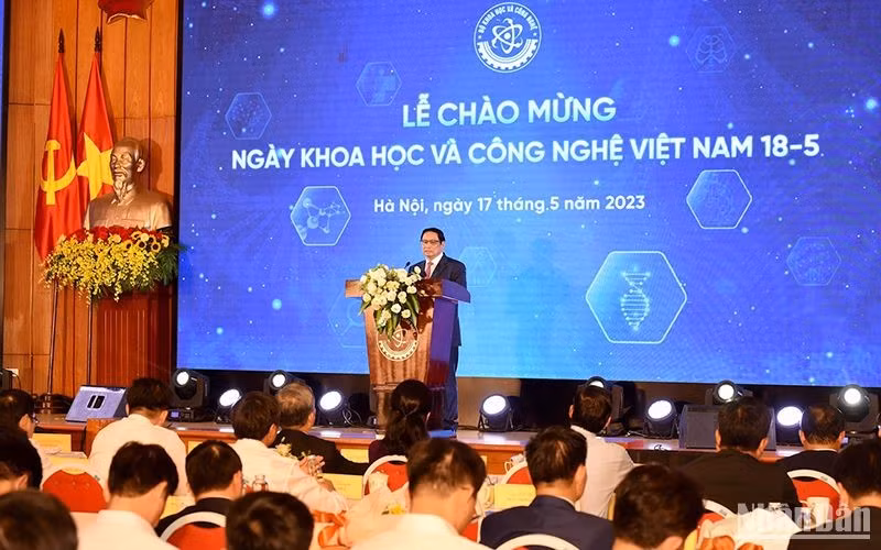 Thủ tướng Phạm Minh Chính dự lễ chào mừng Ngày Khoa học và Công nghệ Việt Nam tại Bộ Khoa học và Công nghệ. (Ảnh: TRẦN HẢI)