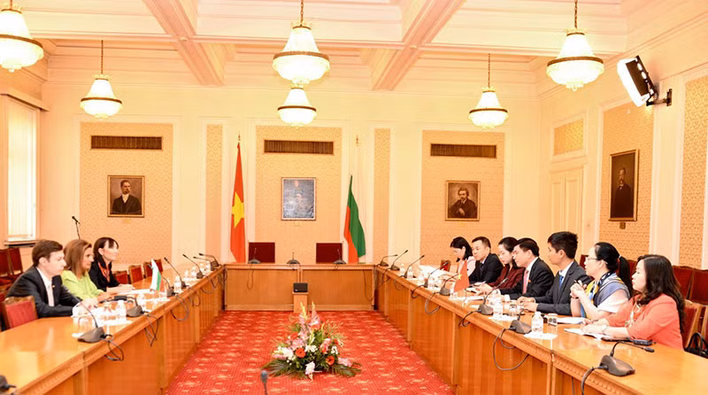 Quang cảnh buổi làm việc giữa lãnh đạo cơ quan tham mưu, giúp việc của Quốc hội hai nước.