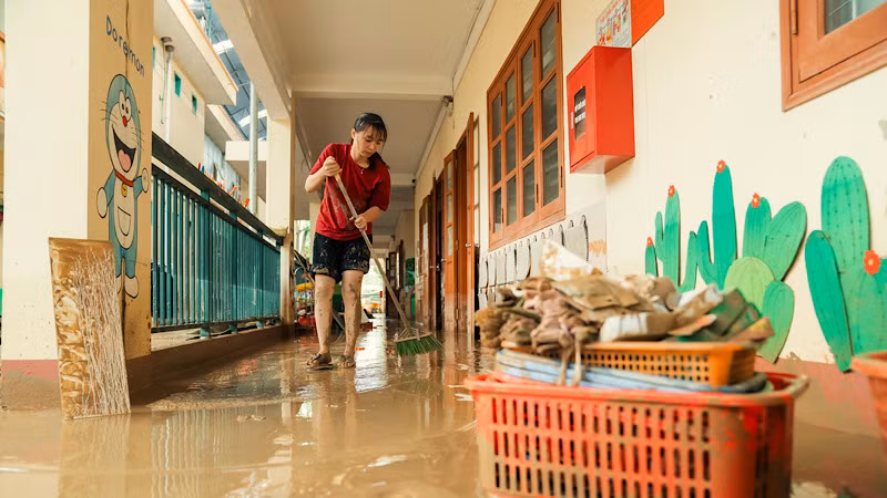 Nhiều trường học tại tỉnh Thái Nguyên (Việt Nam) bị ảnh hưởng bởi bão số 3 (Yagi). Ảnh: Nguồn UNICEF