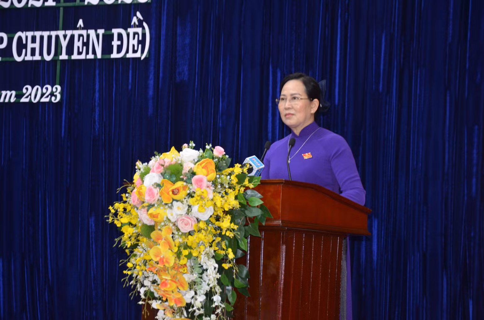 Đồng chí Lê Thị Thủy, Ủy viên Trung ương Đảng, Bí thư Tỉnh ủy, Chủ tịch Hội đồng nhân dân tỉnh Hà Nam phát biểu bế mạc kỳ họp.