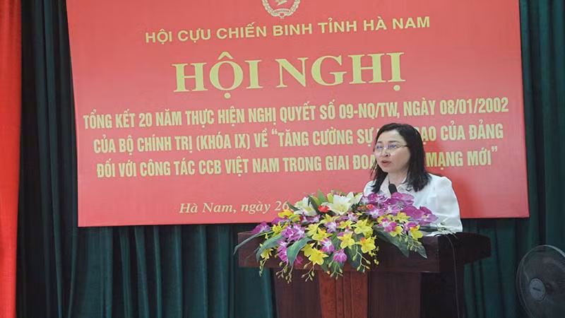 Đồng chí Đinh Thị Lụa, Phó Bí thư thường trực Tỉnh ủy Hà Nam phát biểu tại Hội nghị.