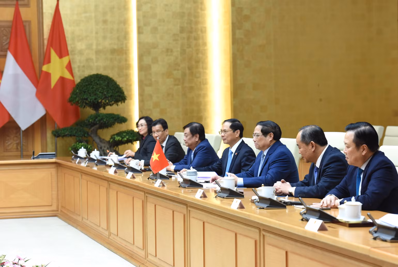 Thủ tướng Phạm Minh Chính và các thành viên Chính phủ Việt Nam tham dự hội kiến.