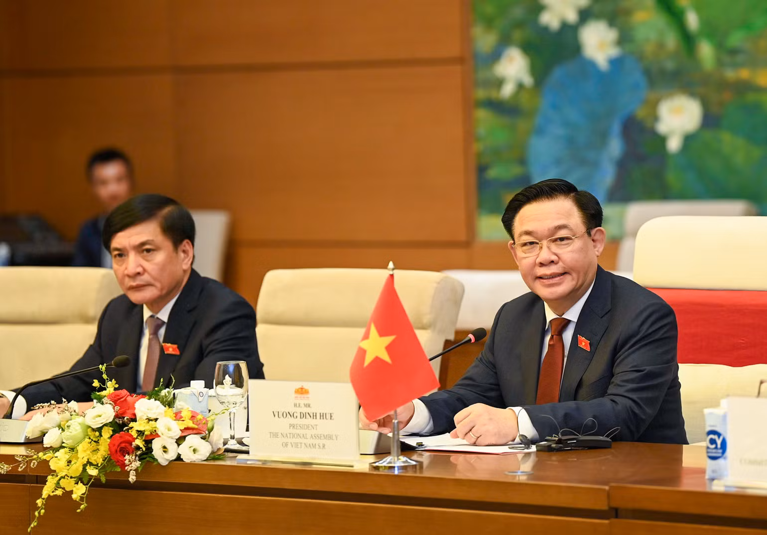 Chủ tịch Quốc hội Vương Đình Huệ phát biểu tại buổi hội kiến. (Ảnh: Duy Linh)