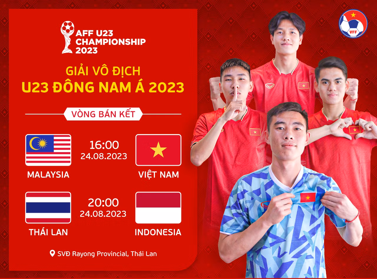 Lịch thi đấu 2 trận bán kết Giải vô địch U23 Đông Nam Á 2023. (Ảnh: VFF)